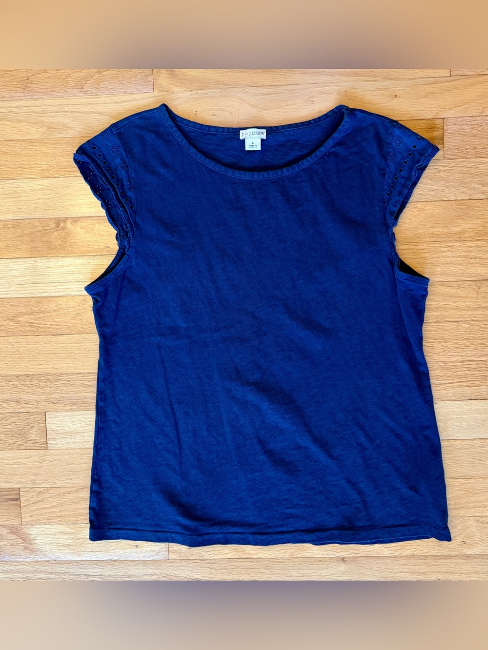 J. Crew Navy Eyelet Cap Sleeve Tee